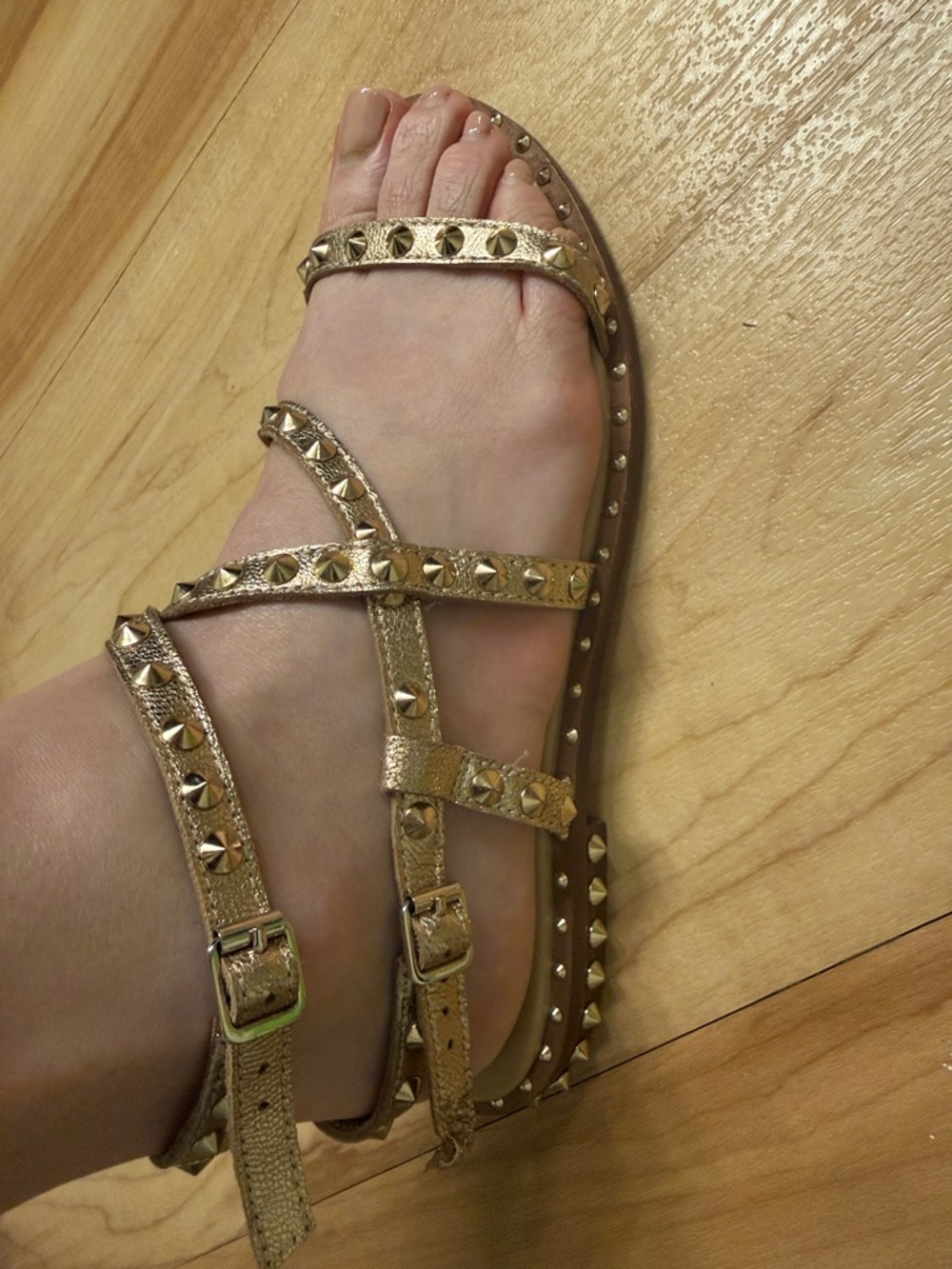 ASH - Studded Metallic Gold Strappy Women's Sandals